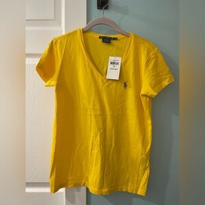 Polo Ralph Lauren Yellow V Neck T-shirt Women’s Sz Small Short Sleeves